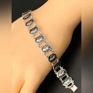 RARE - Vintage SIAM Sterling Silver 925 Enameled Panel Bracelet  6”